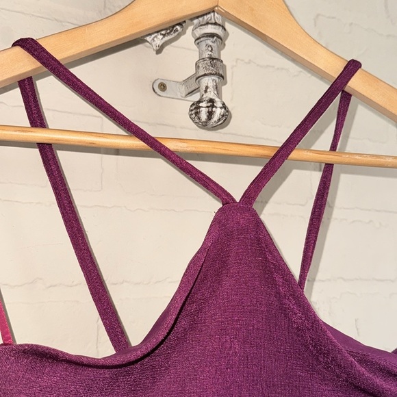 Windsor dress plum purple tie up back halter style cinch ruched sides stretch - Picture 2 of 4